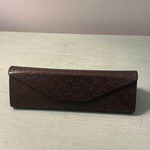 Gucci Dark Brown Embossed Logo Folding Eyeglass/Sunglasses Case
